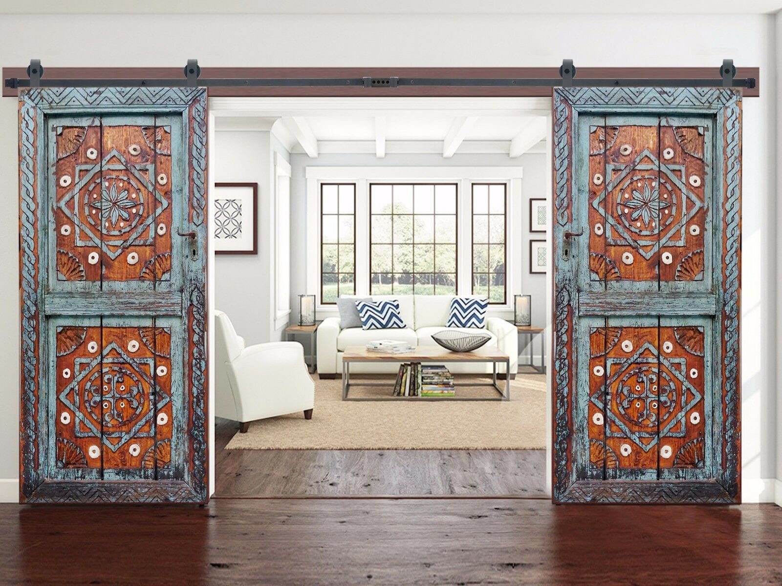 Rustic Aztec Door – Antique Solid Wood Entry or Interior Barn Door with ...