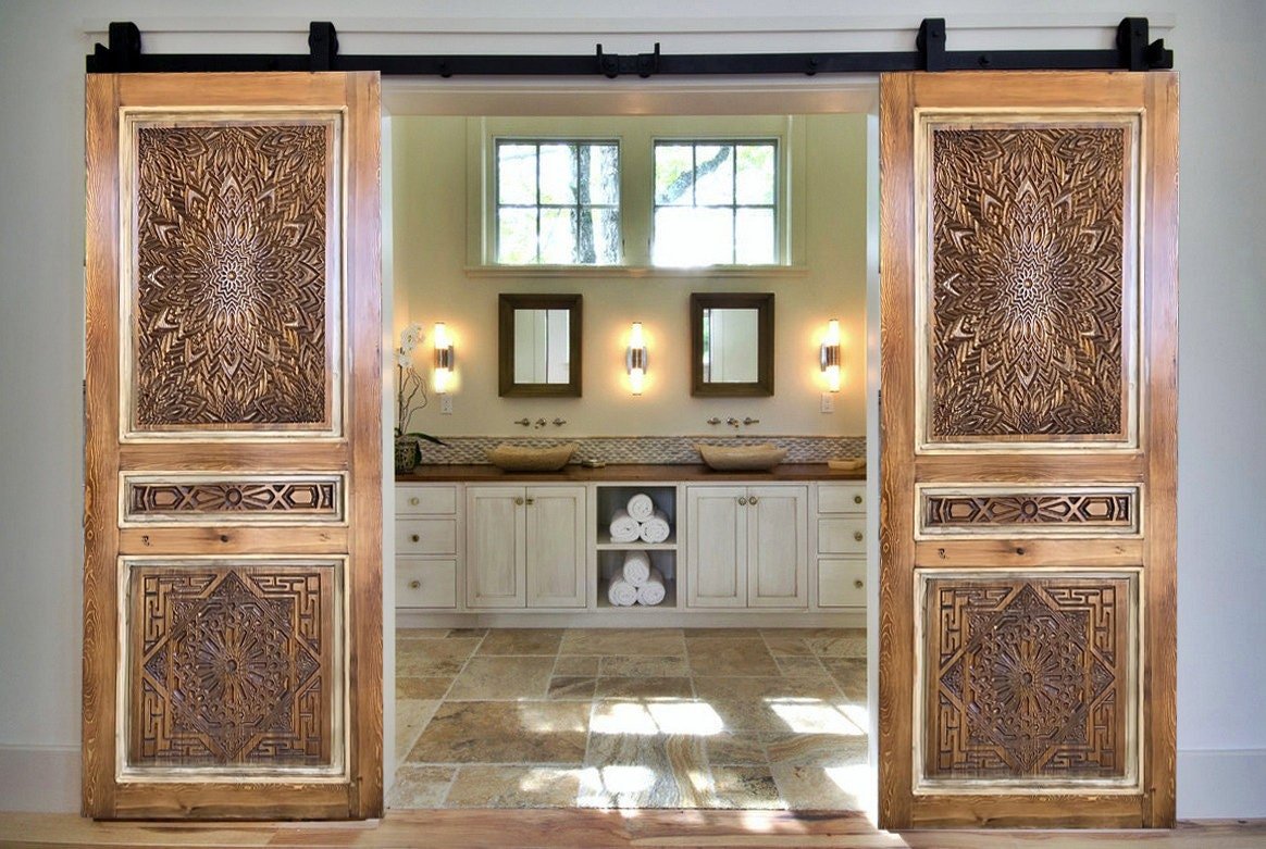 Hand-Carved Moroccan Door – Exterior Antique Sliding or Hinged Wood ...